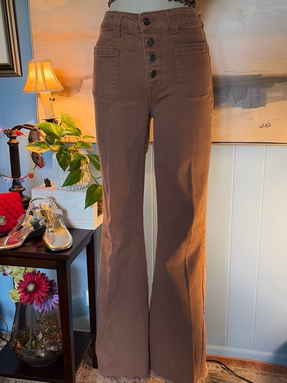 High-Rise Flare Jeans in Brown